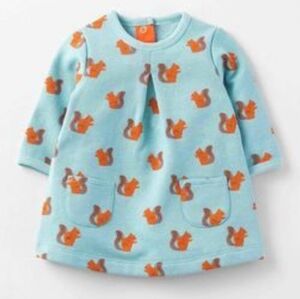 Baby Boden Sweatshirt Dress Squirrel Blue White Polka Dot Fleece Comfy Size 24M